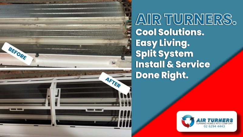 Air Turners licensed technician performing diagnostic repair on a ducted air conditioning unit in Canberra.